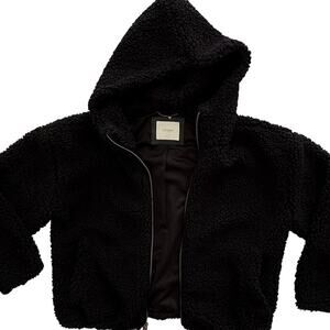 Lucky Brand Black Teddy Sherpa Hooded Jacket Women’s L Oversized Full Zip Cozy
